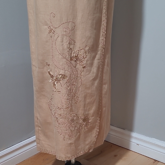 SZ6 100% Linen 3pc Skirt Set Olsen Embroidery Beaded Belted - Picture 15 of 17
